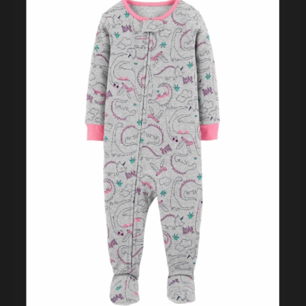 🆕Toddler Girl Dinosaur Snug Fit Footed Cotton PJs